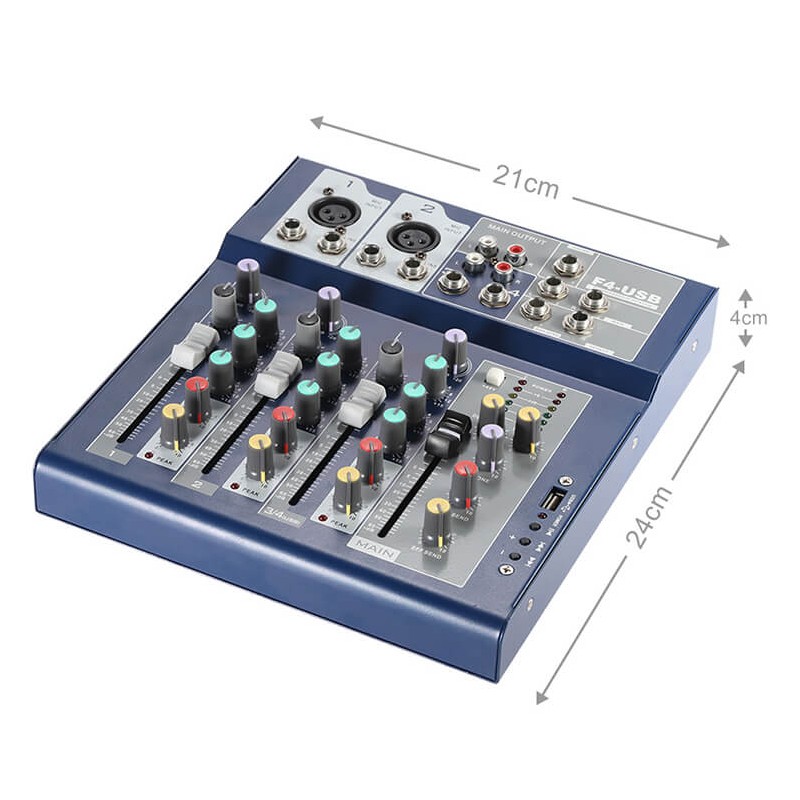 Μίκτης Ήχου για 4 Κανάλια & 3-Band EQ, Θύρα USB, AUX & 2 Είσοδοι για Μικρόφωνο